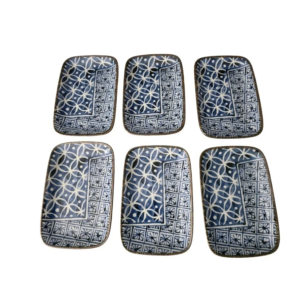Vintage Japanese Blue White Porcelain Appetizer Sushi Plates Set of 6 Made Japan